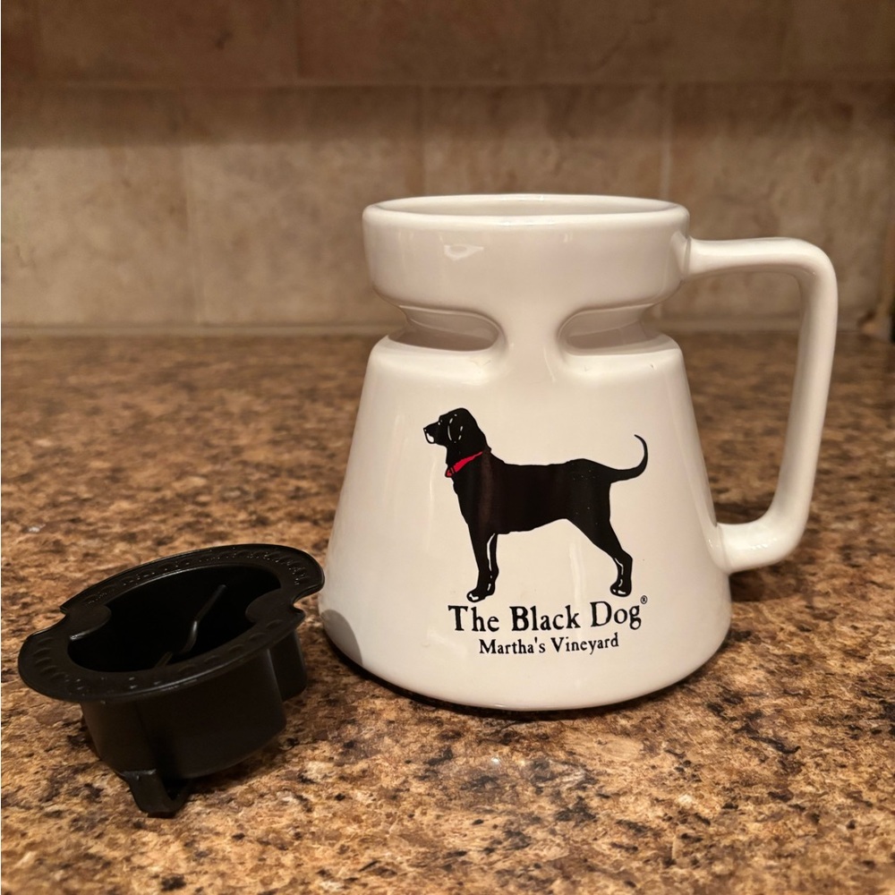 The Black Dog White Mug with Black Dog Design
